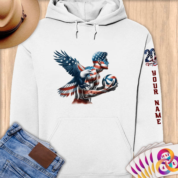 Physical Item S / White American Eagle Volleyball Player~Limited Edition 2024 "USA Excellence" ~ Personalized Premium Hoodie