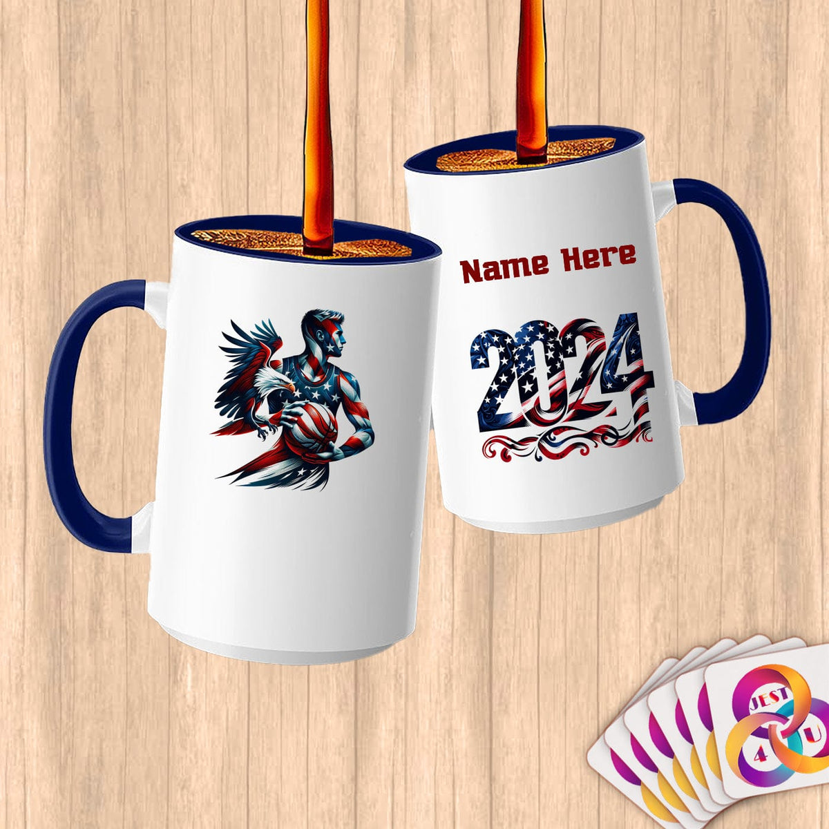 Physical Item 15oz / Blue American Flag Basketball Eagle~Limited Edition 2024 "USA Excellence" ~ Customized Large 15oz Mug