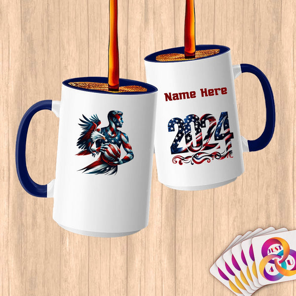 Physical Item 15oz / Blue American Flag Basketball Eagle~Limited Edition 2024 "USA Excellence" ~ Customized Large 15oz Mug