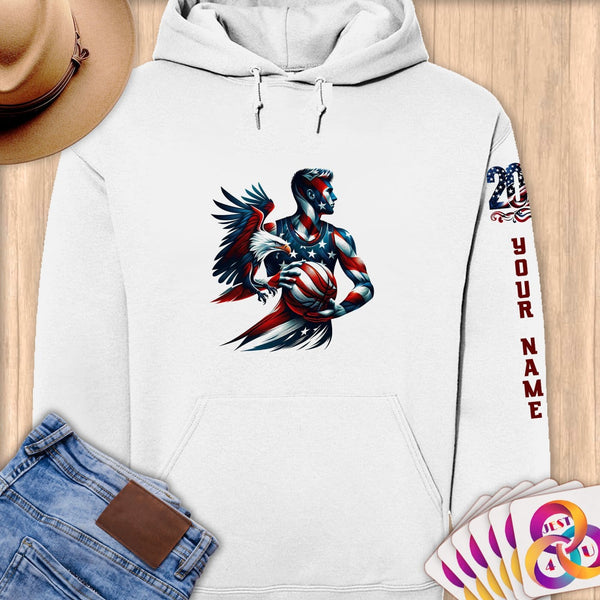 Physical Item S / White American Flag Basketball Eagle~Limited Edition 2024 "USA Excellence" ~ Personalized Premium Hoodie