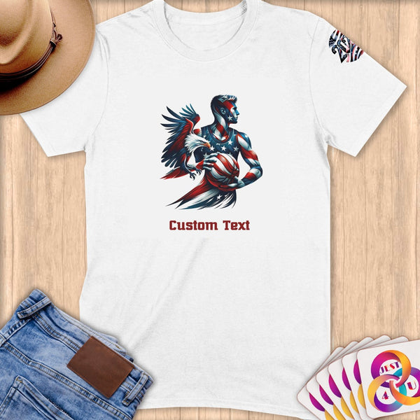 Physical Item S / White American Flag Basketball Eagle~Limited Edition 2024 "USA Excellence" ~ Personalized Softstyle T-Shirt
