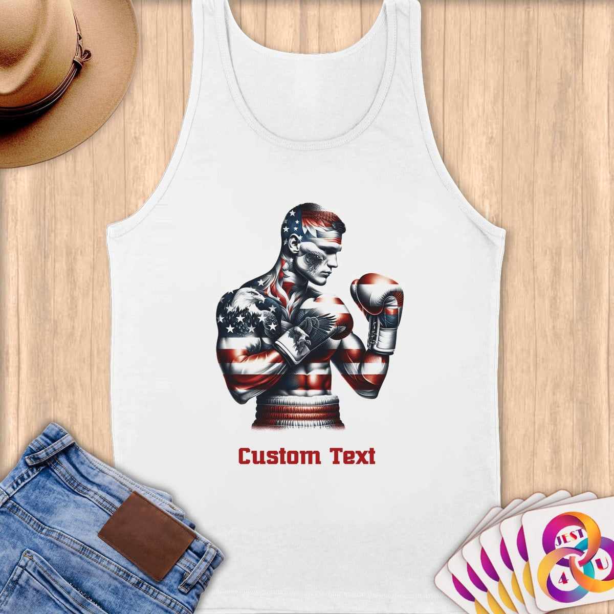 Physical Item S / White American Flag Boxer ~Limited Edition 2024 "USA Excellence" ~ Customizable Supersoft Tank Top