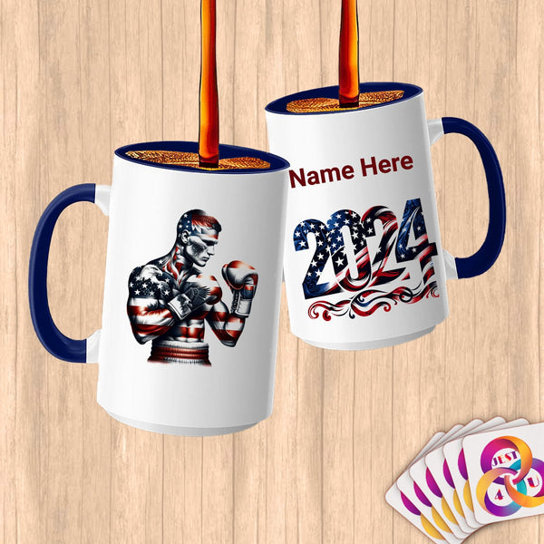 Physical Item 15oz / Blue American Flag Boxer ~Limited Edition 2024 "USA Excellence" ~ Customized Large 15oz Mug