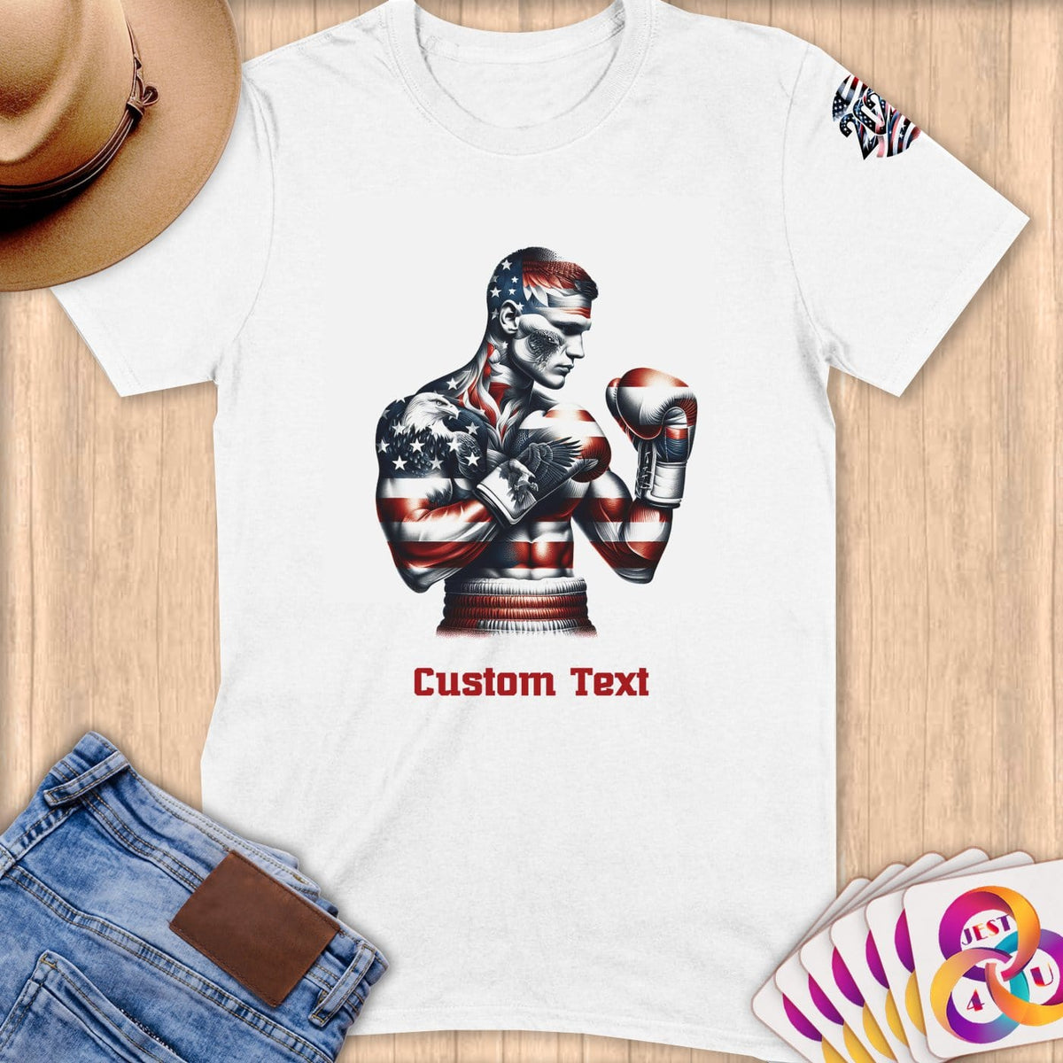 Physical Item S / White American Flag Boxer ~Limited Edition 2024 "USA Excellence" ~ Personalized Softstyle T-Shirt