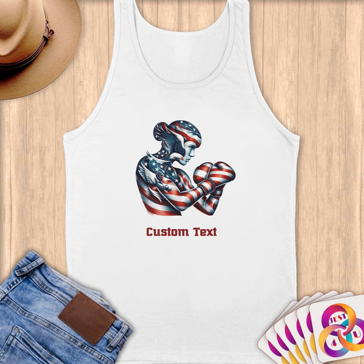 Physical Item S / White American Flag Boxing~Limited Edition 2024 "USA Excellence" ~ Customizable Supersoft Tank Top