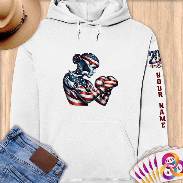 Physical Item S / White American Flag Boxing~Limited Edition 2024 "USA Excellence" ~ Personalized Premium Hoodie