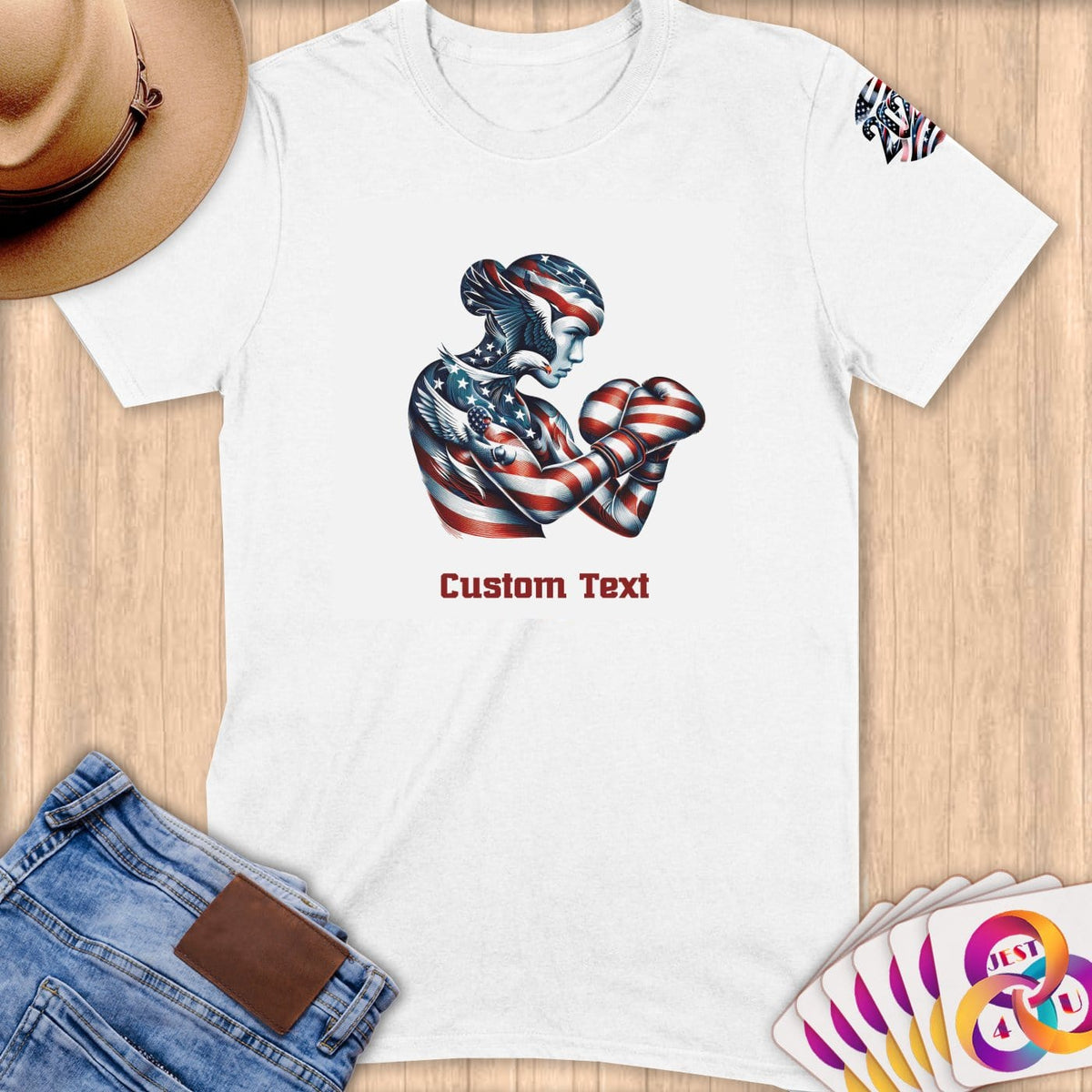 Physical Item S / White American Flag Boxing~Limited Edition 2024 "USA Excellence" ~ Personalized Softstyle T-Shirt