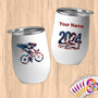 Physical Item 12 oz / White American Flag Cyclist~Limited Edition 2024 "USA Excellence" ~ Customizable 12oz Wine Tumbler with Lid