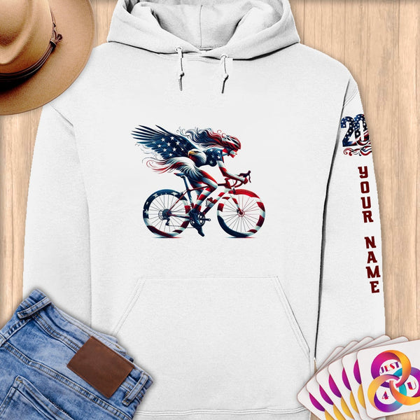 Physical Item S / White American Flag Cyclist~Limited Edition 2024 "USA Excellence" ~ Personalized Premium Hoodie