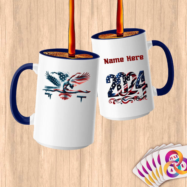 Physical Item 15oz / Blue American Flag Gymnastics~Limited Edition 2024 "USA Excellence" ~ Customized Large 15oz Mug
