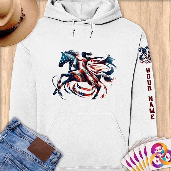 Physical Item S / White American Flag Horse~Limited Edition 2024 "USA Excellence" ~ Personalized Premium Hoodie