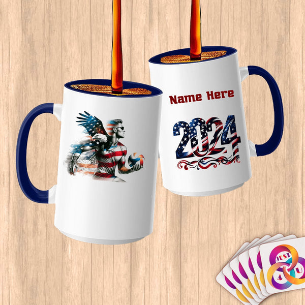 Physical Item 15oz / Blue American Flag Sand Volley~Limited Edition 2024 "USA Excellence" ~ Customized Large 15oz Mug