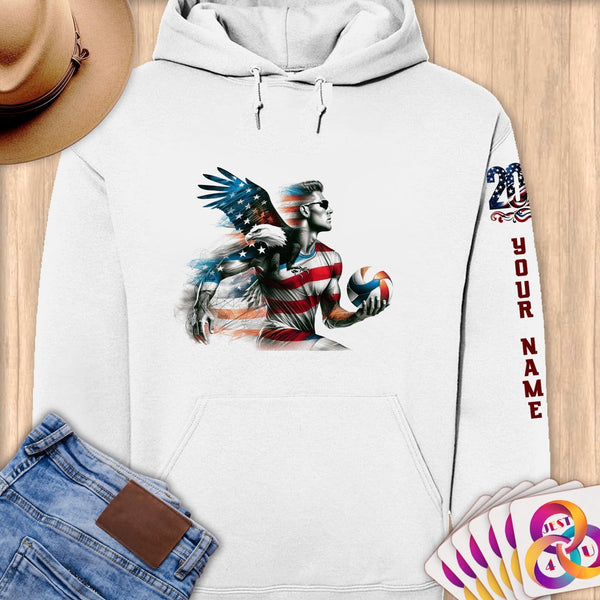 Physical Item S / White American Flag Sand Volley~Limited Edition 2024 "USA Excellence" ~ Personalized Premium Hoodie