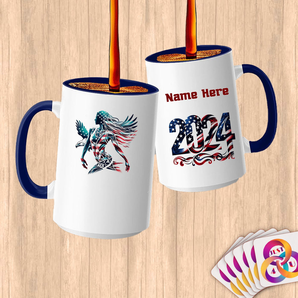 Physical Item 15oz / Blue American Flag Woman Eagle~Limited Edition 2024 "USA Excellence" ~ Customized Large 15oz Mug