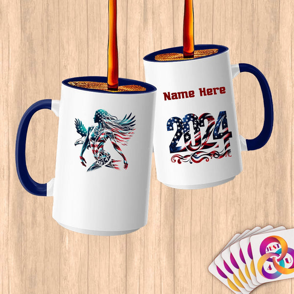 Physical Item 15oz / Blue American Flag Woman Eagle~Limited Edition 2024 "USA Excellence" ~ Customized Large 15oz Mug