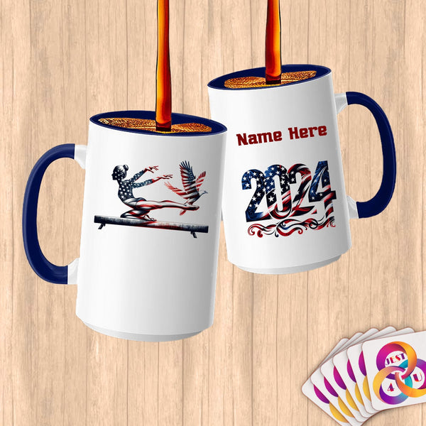 Physical Item 15oz / Blue American Gymnast Patriotic Eagle~Limited Edition 2024 "USA Excellence" ~ Customized Large 15oz Mug