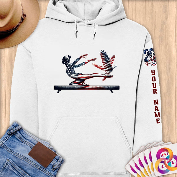 Physical Item S / White American Gymnast Patriotic Eagle~Limited Edition 2024 "USA Excellence" ~ Personalized Premium Hoodie