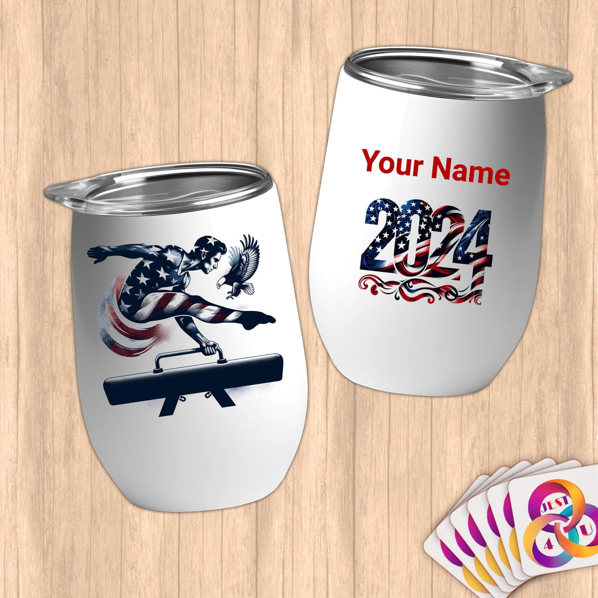 Physical Item 12 oz / White American Gymnastics Perfection ~Limited Edition 2024 "USA Excellence" ~ Customizable 12oz Wine Tumbler with Lid