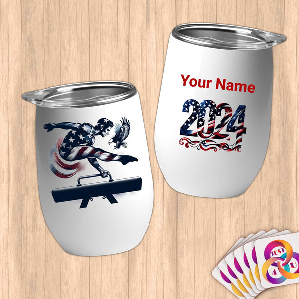 Physical Item 12 oz / White American Gymnastics Perfection ~Limited Edition 2024 "USA Excellence" ~ Customizable 12oz Wine Tumbler with Lid