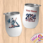 Physical Item 12 oz / White American Liberty Eagle Gymnast Pose~Limited Edition 2024 "USA Excellence" ~ Customizable 12oz Wine Tumbler with Lid