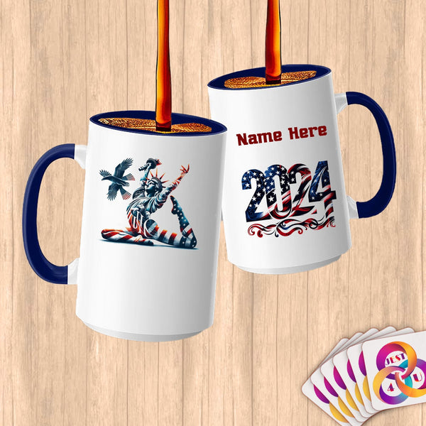 Physical Item 15oz / Blue American Liberty Eagle Gymnast Pose~Limited Edition 2024 "USA Excellence" ~ Customized Large 15oz Mug