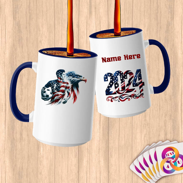 Physical Item 15oz / Blue American Patriot Soccer Eagle~Limited Edition 2024 "USA Excellence" ~ Customized Large 15oz Mug