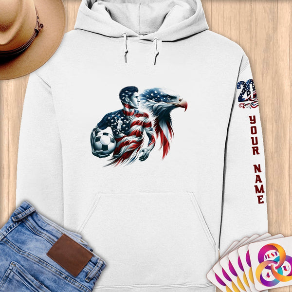 Physical Item S / White American Patriot Soccer Eagle~Limited Edition 2024 "USA Excellence" ~ Personalized Premium Hoodie