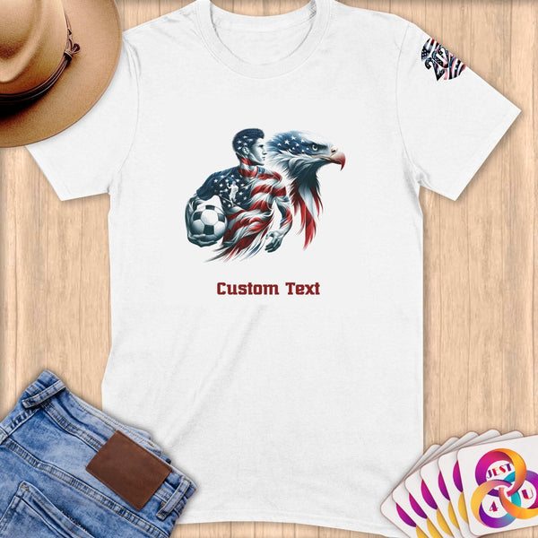 Physical Item S / White American Patriot Soccer Eagle~Limited Edition 2024 "USA Excellence" ~ Personalized Softstyle T-Shirt
