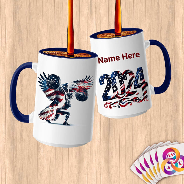 Physical Item 15oz / Blue American Powerlifting Eagle ~Limited Edition 2024 "USA Excellence" ~ Customized Large 15oz Mug