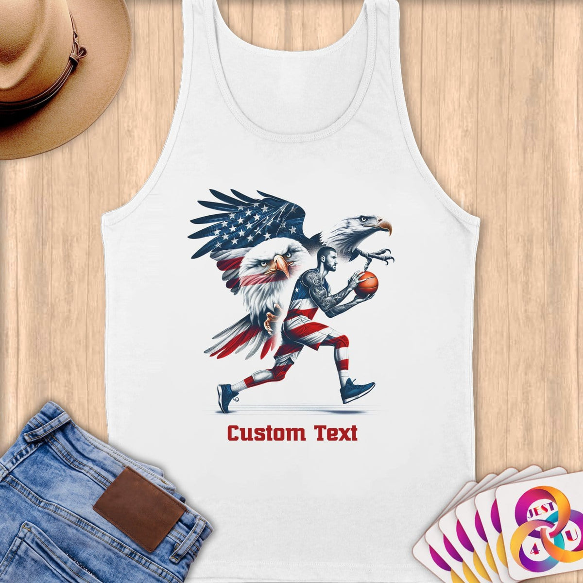 Physical Item S / White American Pride Basketball ~Limited Edition 2024 "USA Excellence" ~ Customizable Supersoft Tank Top