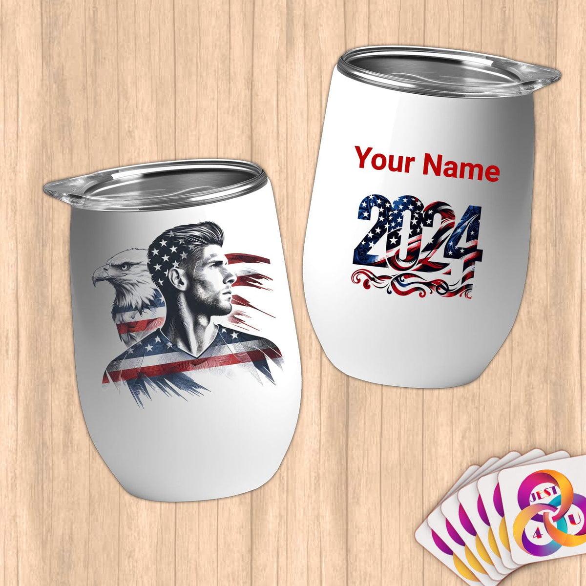 Physical Item 12 oz / White American Pride Eagle ~Limited Edition 2024 "USA Excellence" ~ Customizable 12oz Wine Tumbler with Lid