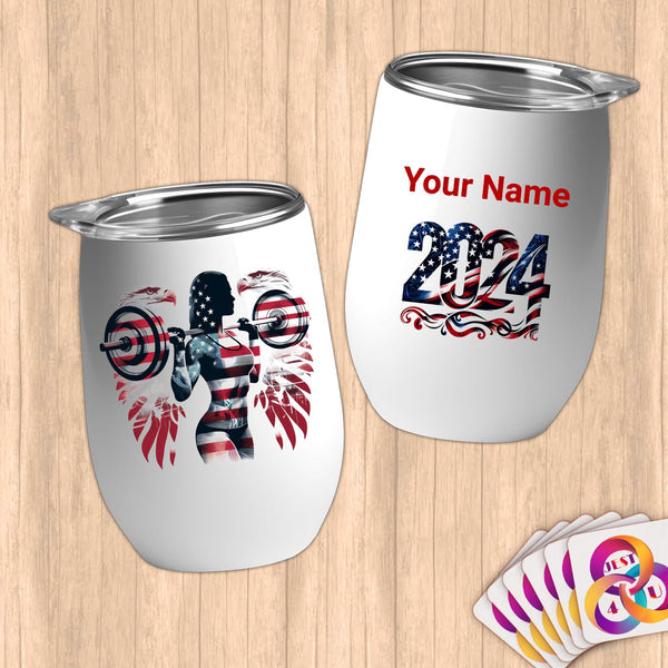 Physical Item 12 oz / White American Pride ~Limited Edition 2024 "USA Excellence" ~ Customizable 12oz Wine Tumbler with Lid