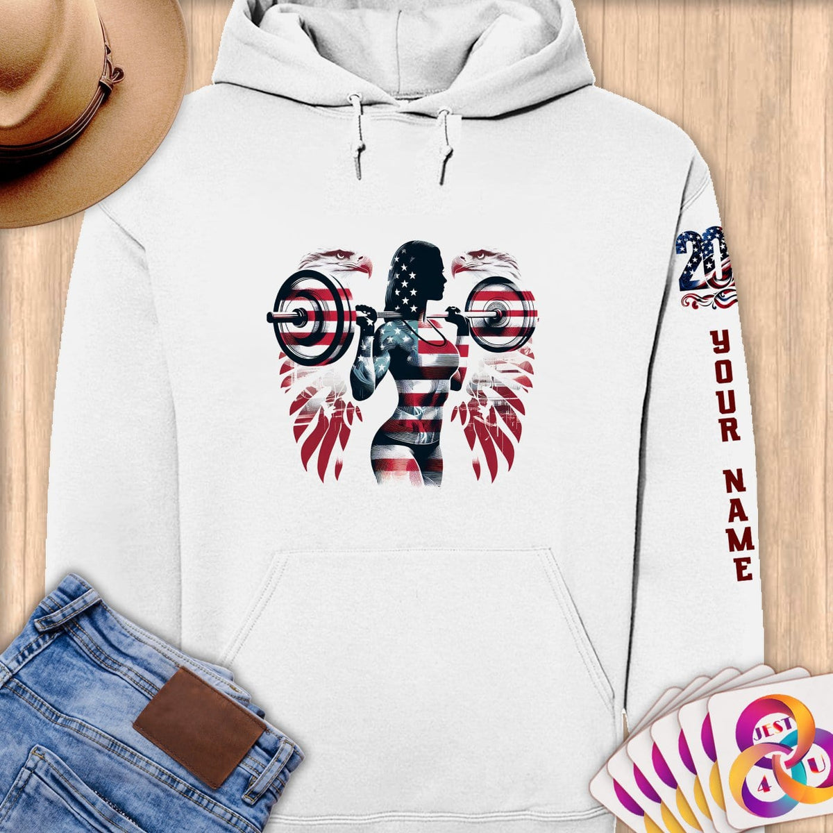 Physical Item S / White American Pride ~Limited Edition 2024 "USA Excellence" ~ Personalized Premium Hoodie
