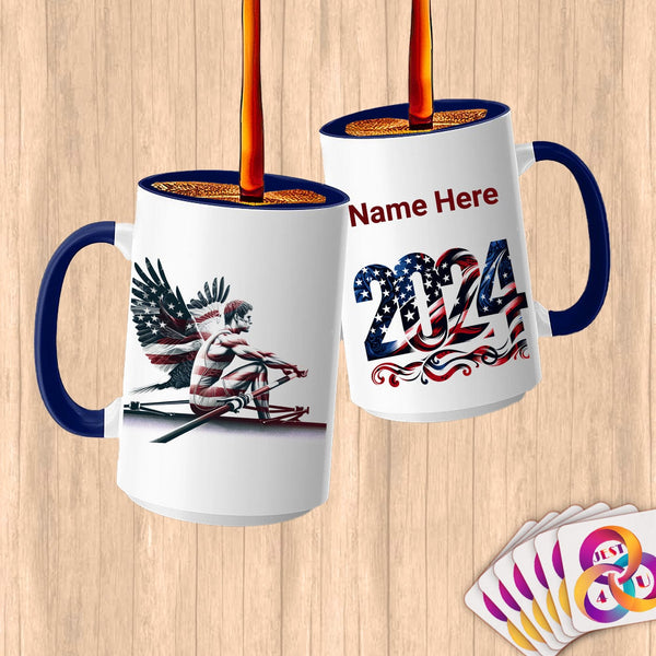 Physical Item 15oz / Blue American Rowing Angel ~Limited Edition 2024 "USA Excellence" ~ Customized Large 15oz Mug