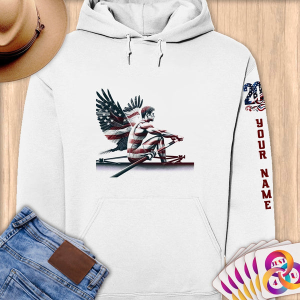 Physical Item S / White American Rowing Angel ~Limited Edition 2024 "USA Excellence" ~ Personalized Premium Hoodie