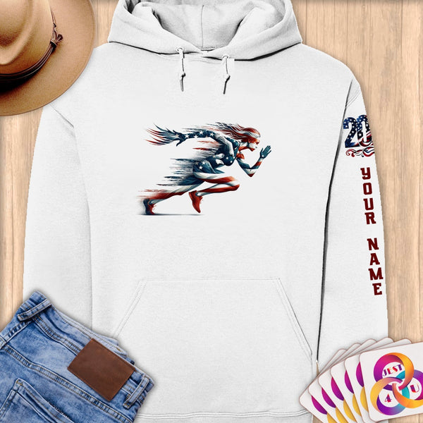 Physical Item S / White American Runner~Limited Edition 2024 "USA Excellence" ~ Personalized Premium Hoodie