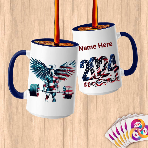 Physical Item 15oz / Blue American Strongman ~Limited Edition 2024 "USA Excellence" ~ Customized Large 15oz Mug