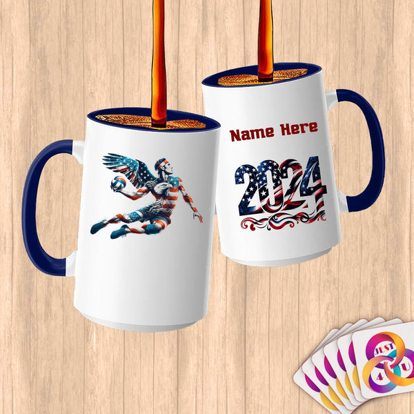 Physical Item 15oz / Blue American Volleyball Eagle~Limited Edition 2024 "USA Excellence" ~ Customized Large 15oz Mug