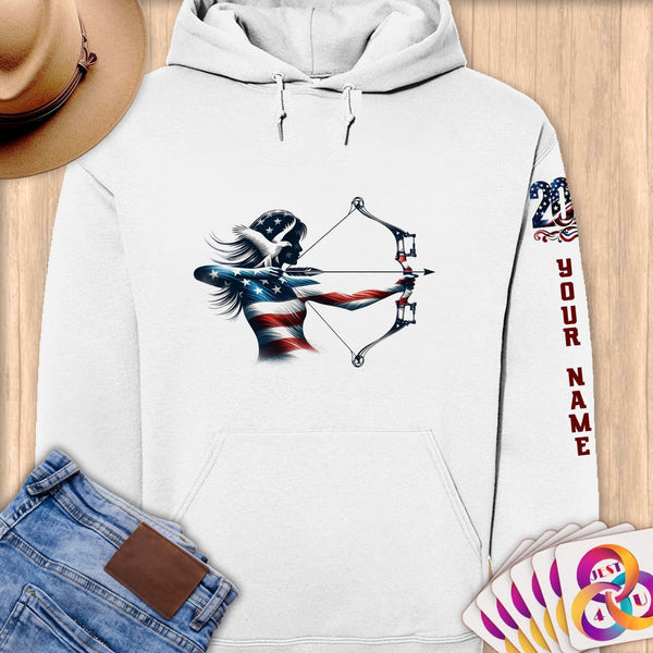 Physical Item S / White Archery American Flag~Limited Edition 2024 "USA Excellence" ~ Personalized Premium Hoodie