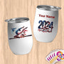 Physical Item 12 oz / White Artistic Eagle Gymnast~Limited Edition 2024 "USA Excellence" ~ Customizable 12oz Wine Tumbler with Lid