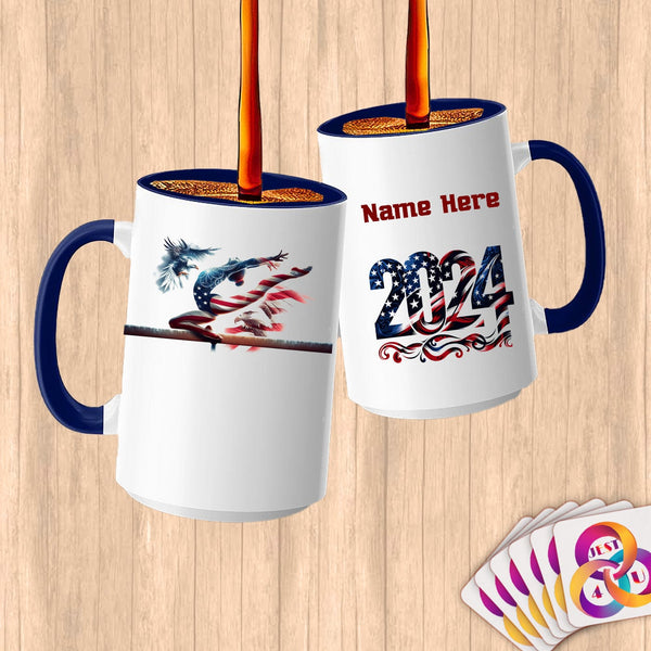 Physical Item 15oz / Blue Artistic Eagle Gymnast~Limited Edition 2024 "USA Excellence" ~ Customized Large 15oz Mug