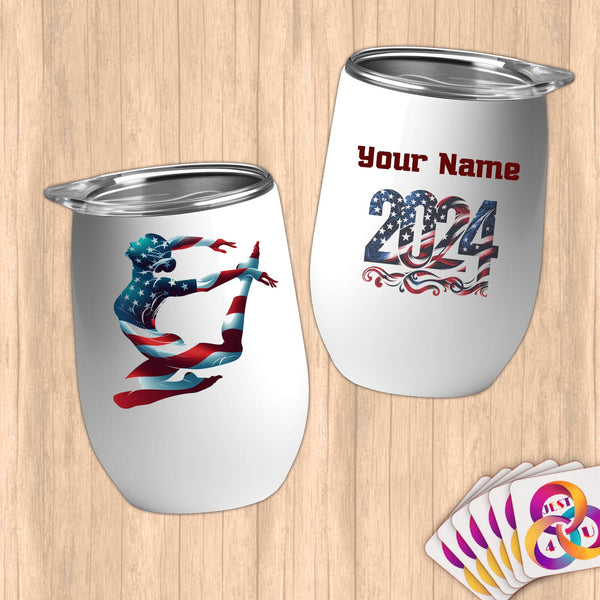 Physical Item 12 oz / White Artistic Swimmer Stripes ~ Limited Edition 2024 "USA Excellence" ~ Customizable 12oz Wine Tumbler with Lid