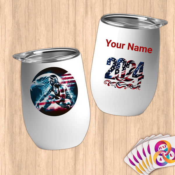 Physical Item 12 oz / White Athletic Dreams~Limited Edition 2024 "USA Excellence" ~ Customizable 12oz Wine Tumbler with Lid