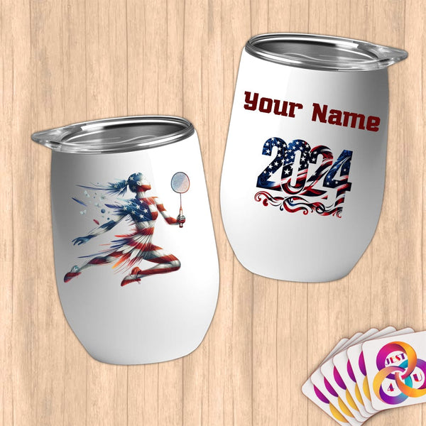 Physical Item 12 oz / White Badminton Dreams ~ Limited Edition 2024 "USA Excellence" ~ Customizable 12oz Wine Tumbler with Lid