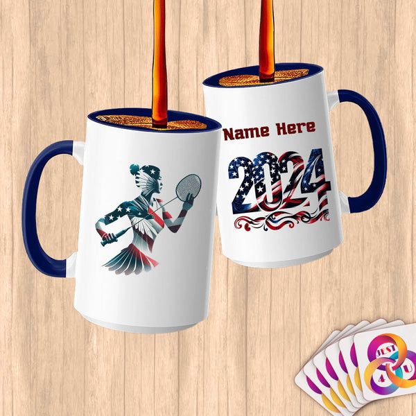 Physical Item 15oz / Blue Badminton Dreams ~ Limited Edition 2024 "USA Excellence" ~ Customized Large 15oz Mug