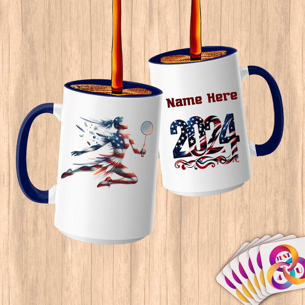 Physical Item 15oz / Blue Badminton Dreams ~ Limited Edition 2024 "USA Excellence" ~ Customized Large 15oz Mug