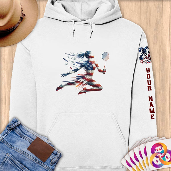 Physical Item S / White Badminton Dreams ~ Limited Edition 2024 "USA Excellence" ~ Personalized Premium Hoodie