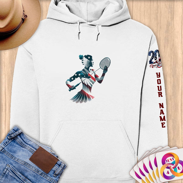 Physical Item S / White Badminton Dreams ~ Limited Edition 2024 "USA Excellence" ~ Personalized Premium Hoodie
