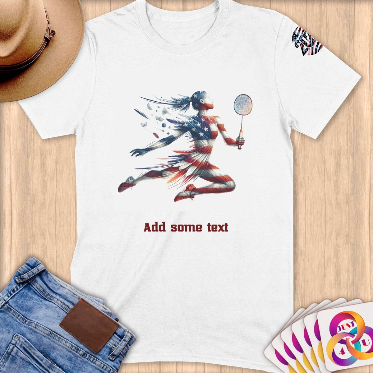 Physical Item S / White Badminton Dreams ~ Limited Edition 2024 "USA Excellence" ~ Personalized Softstyle T-Shirt