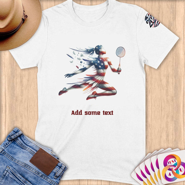 Physical Item S / White Badminton Dreams ~ Limited Edition 2024 "USA Excellence" ~ Personalized Softstyle T-Shirt